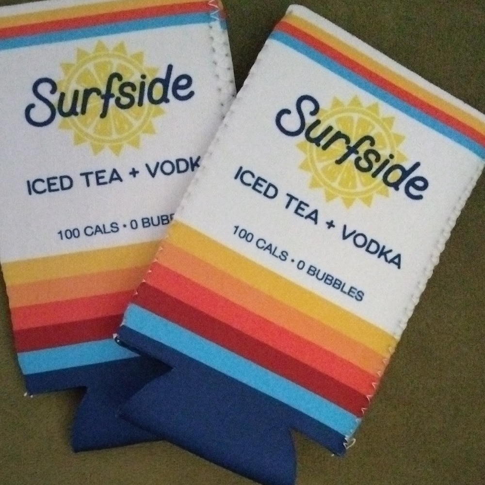 Surfside Iced Tea + Vodka Can Coolers - White with Rainbow Stripes Set Of 2